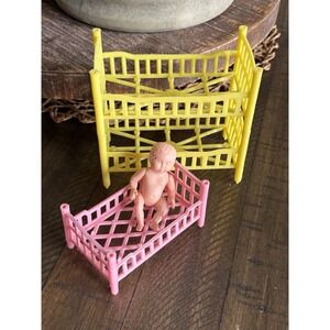 VTG Bunk Bed Crib Celluloid Baby Doll Hong Kong Furniture Plastic 60s Dollhouse